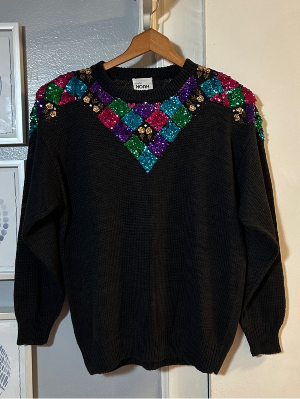 Vintage 80s Mister NOAH Black Sequin-Embellished Women's Sweater Size L